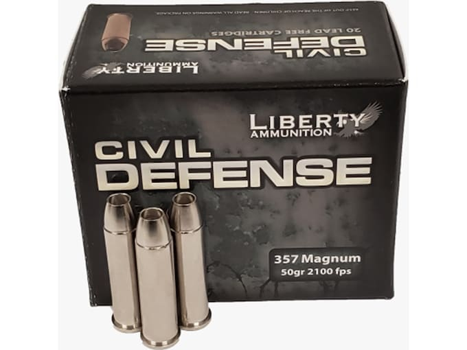 LIBERTY AMMO CIVIL DEF AMO 357 MAG 50GR 20RD COPPR MONOLITHIC FRAG HP L FREE PRSNL DEF RD 2100 FPS