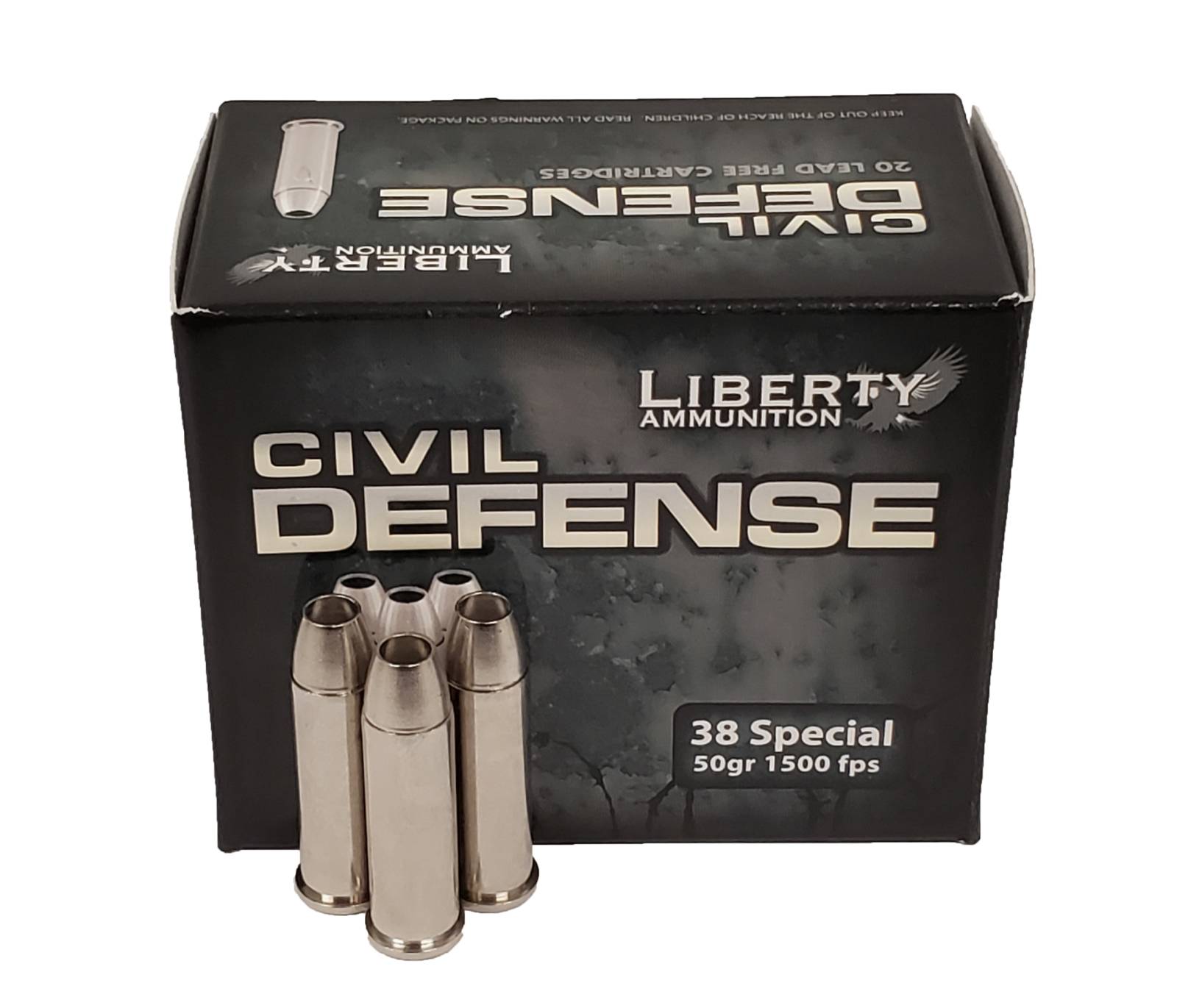 LIBERTY AMMO CIVIL DEF AMO 38SP 50GR 20RD COPPR MONOLITHIC FRAG HP L FREE PRSNL DEF RD 1500 FPS