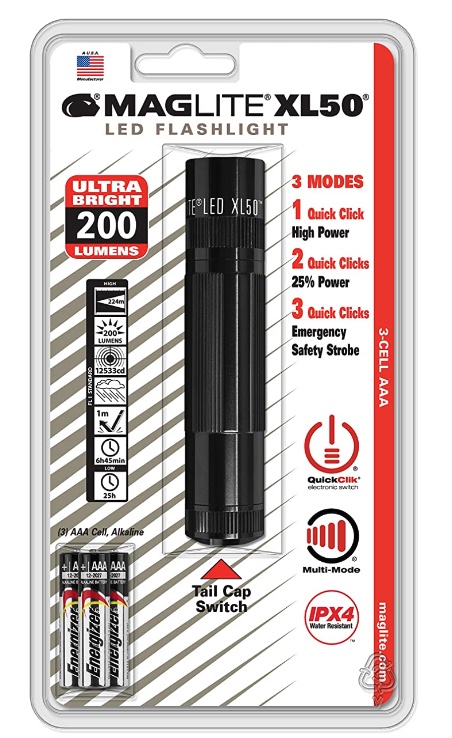MAG-LITE FLASHLIGHTSPECTRUM BLKJ XL 50 SERIES BLUE LDR W 3 AAA BATT & CASE